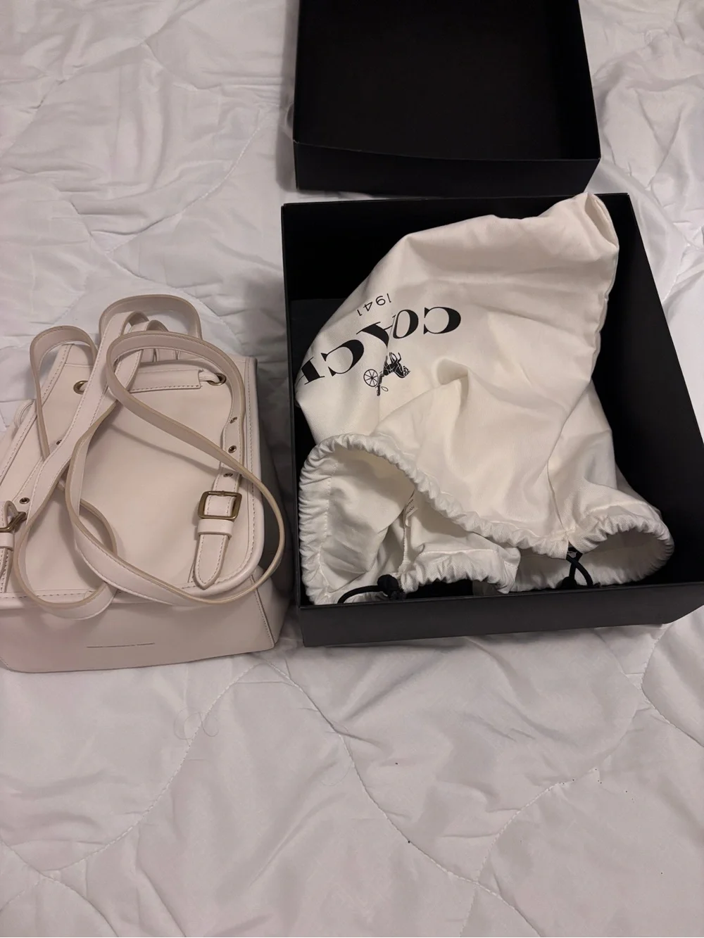 Coach Light Cream Leather Backpack with Gold Turn-Lock